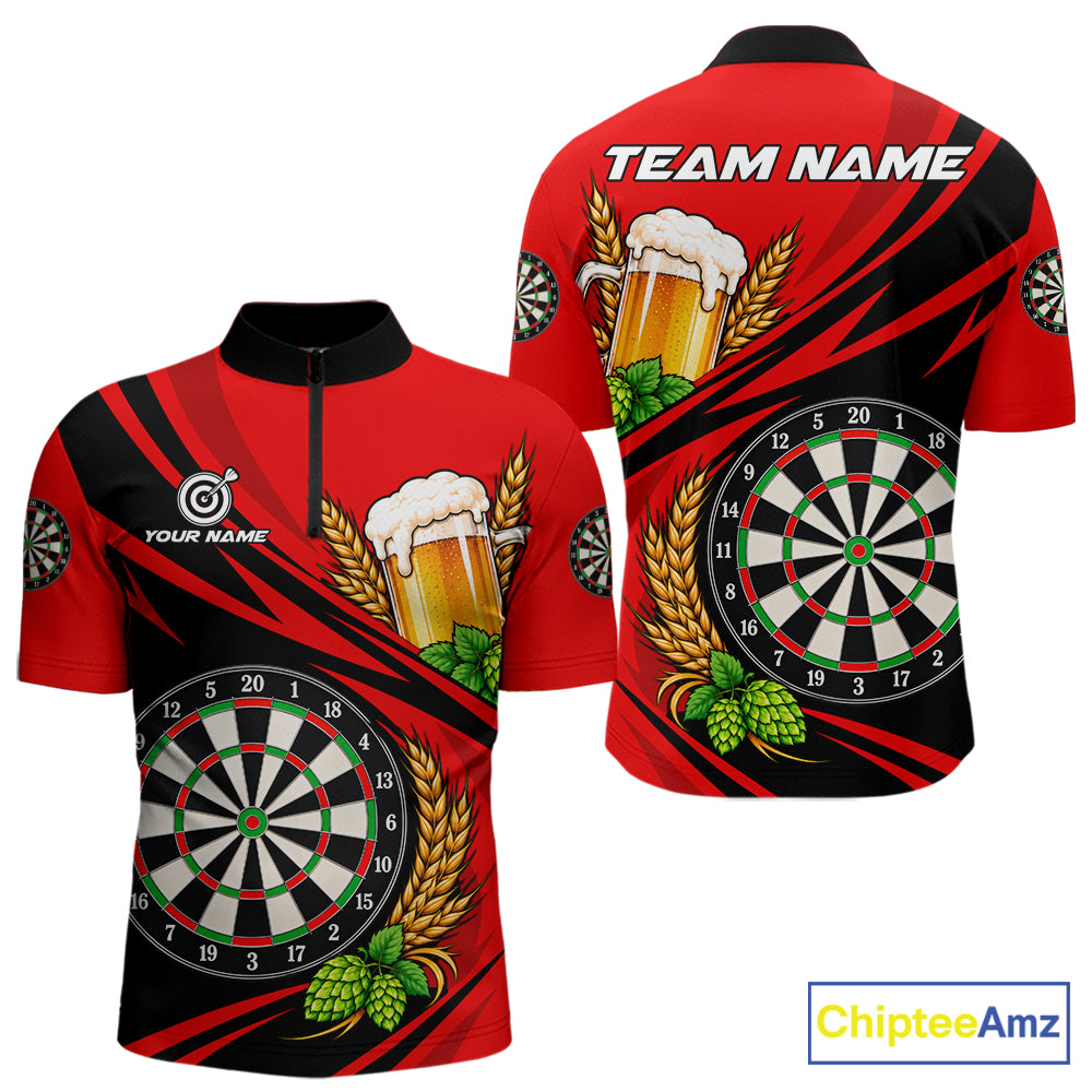 Personalized Red Funny Beer Darts Shirts For Men Custom Drinking Darts Team Jersey Polo & 1/4 Zip TDM8091