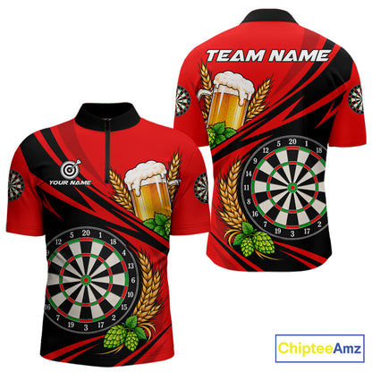 Personalized Red Funny Beer Darts Shirts For Men Custom Drinking Darts Team Jersey Polo & 1/4 Zip TDM8091