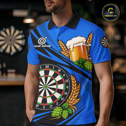 Personalized Blue Funny Beer Darts Shirts For Men Custom Drinking Darts Team Jersey Polo & 1/4 Zip TDM8092