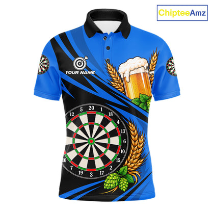 Personalized Blue Funny Beer Darts Shirts For Men Custom Drinking Darts Team Jersey Polo & 1/4 Zip TDM8092