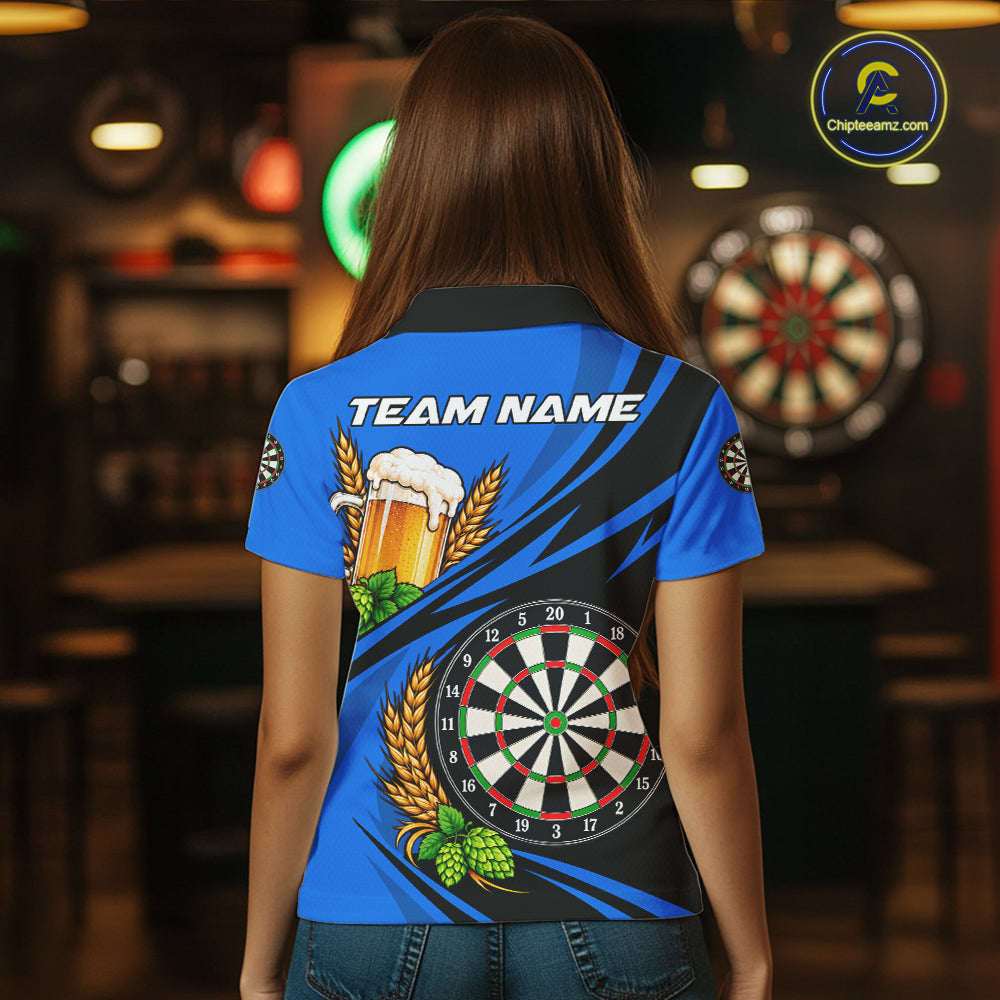 Personalized Blue Funny Beer Darts Shirts For Women Custom Drinking Darts Team Jersey Polo & 1/4 Zip TDM8092