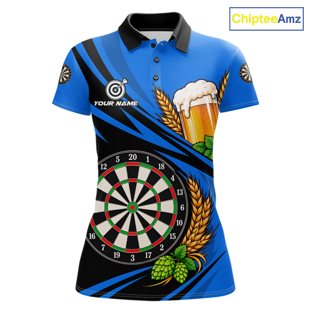 Personalized Blue Funny Beer Darts Shirts For Women Custom Drinking Darts Team Jersey Polo & 1/4 Zip TDM8092