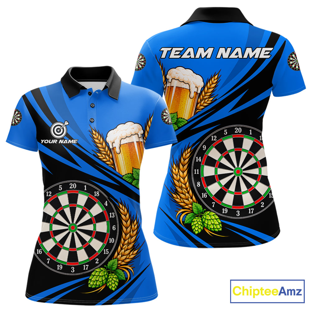 Personalized Blue Funny Beer Darts Shirts For Women Custom Drinking Darts Team Jersey Polo & 1/4 Zip TDM8092