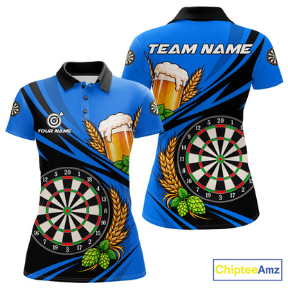 Personalized Blue Funny Beer Darts Shirts For Women Custom Drinking Darts Team Jersey Polo & 1/4 Zip TDM8092