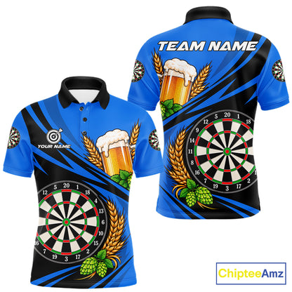 Personalized Blue Funny Beer Darts Shirts For Men Custom Drinking Darts Team Jersey Polo & 1/4 Zip TDM8092
