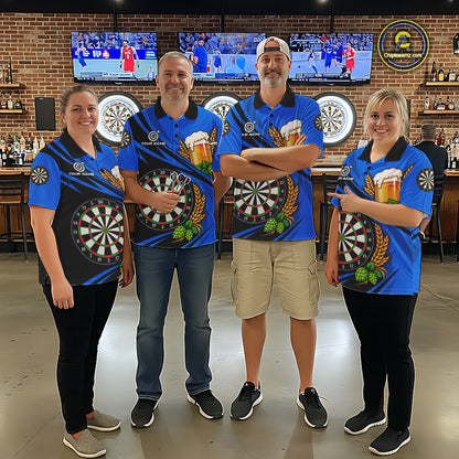 Personalized Blue Funny Beer Darts Shirts For Men Custom Drinking Darts Team Jersey Polo & 1/4 Zip TDM8092