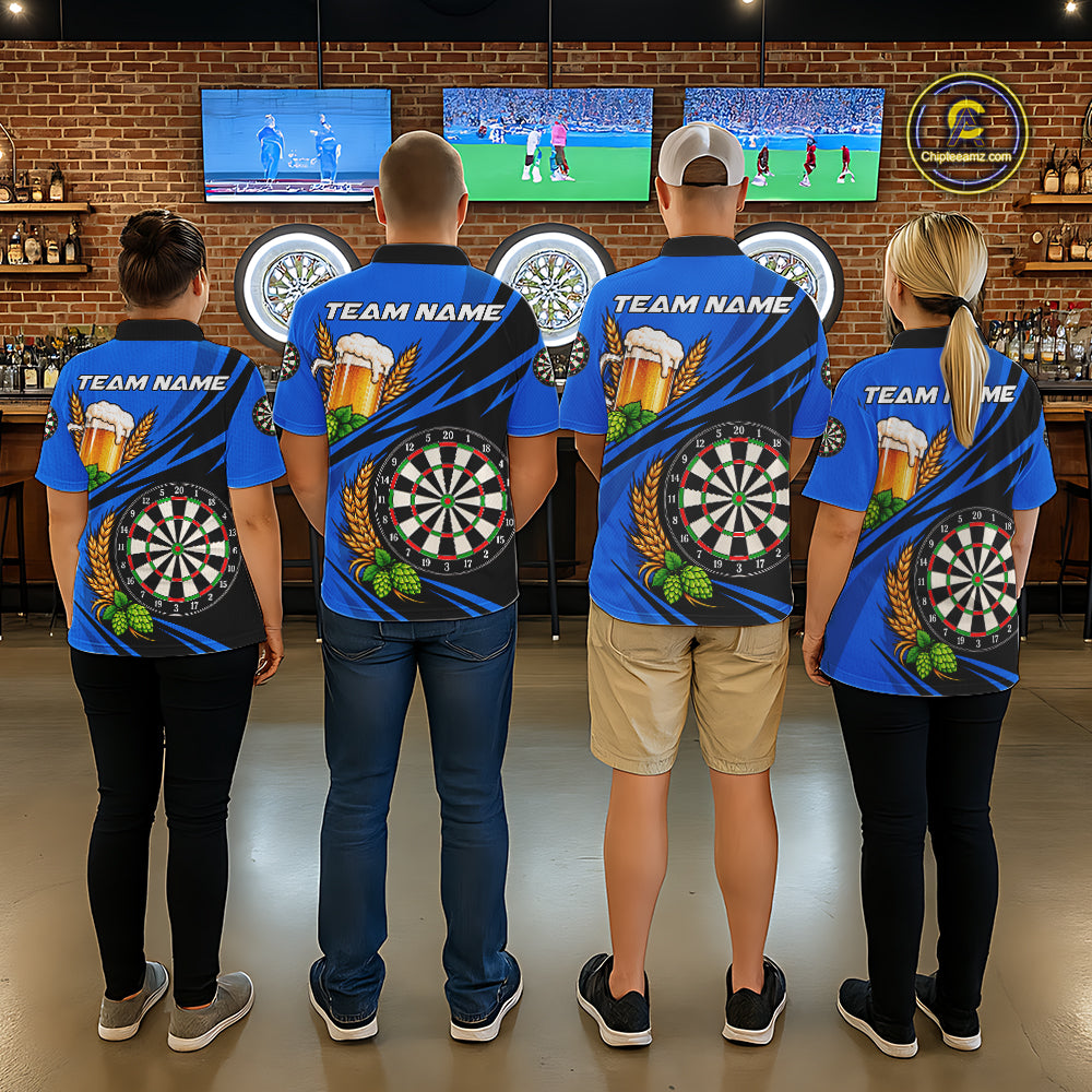Personalized Blue Funny Beer Darts Shirts For Men Custom Drinking Darts Team Jersey Polo & 1/4 Zip TDM8092