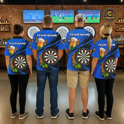 Personalized Blue Funny Beer Darts Shirts For Men Custom Drinking Darts Team Jersey Polo & 1/4 Zip TDM8092