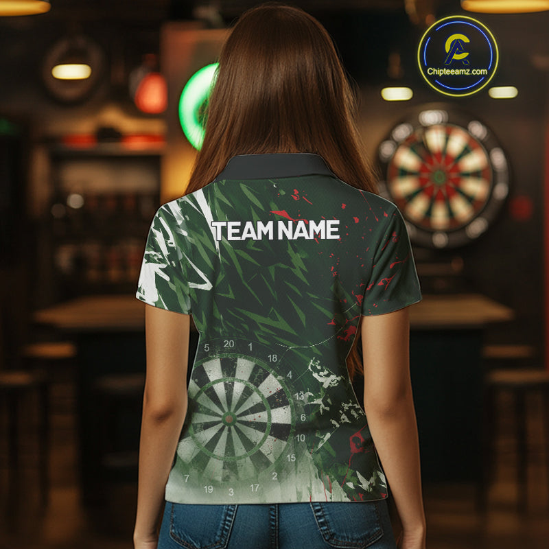 Green Geometric Darts Shirt With Pocket Option Custom Women's Darts Jersey TDM5361