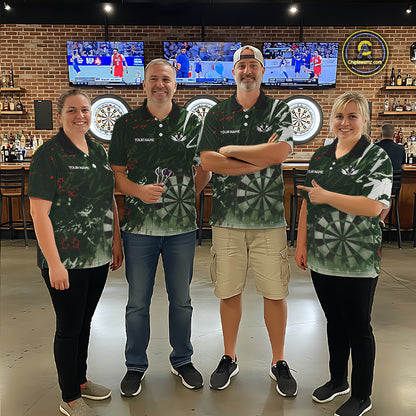 Green Geometric Darts Shirt With Pocket Option Custom Women's Darts Jersey TDM5361