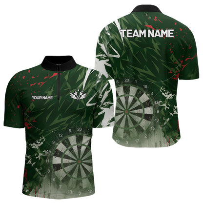 Green Geometric Darts Shirt With Pocket Option Custom Men's Darts Jersey TDM5361