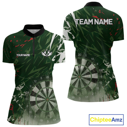 Green Geometric Darts Shirt With Pocket Option Custom Women's Darts Jersey TDM5361