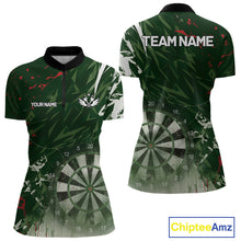Load image into Gallery viewer, Green Geometric Darts Shirt With Pocket Option Custom Women&#39;s Darts Jersey TDM5361