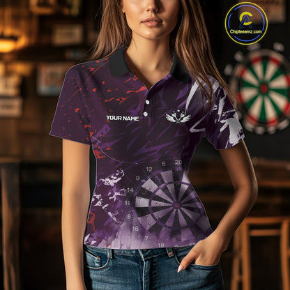 Purple Geometric Darts Shirt With Pocket Option Custom Women's Darts Jersey TDM5362