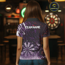 Load image into Gallery viewer, Purple Geometric Darts Shirt With Pocket Option Custom Women&#39;s Darts Jersey TDM5362
