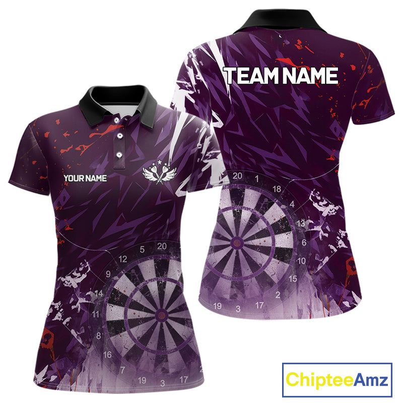 Purple Geometric Darts Shirt With Pocket Option Custom Women's Darts Jersey TDM5362
