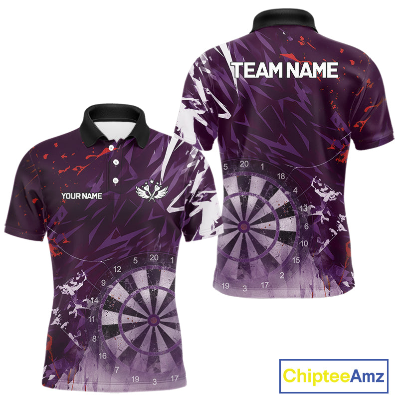 Purple Geometric Darts Shirt With Pocket Option Custom Men's Darts Jersey TDM5362