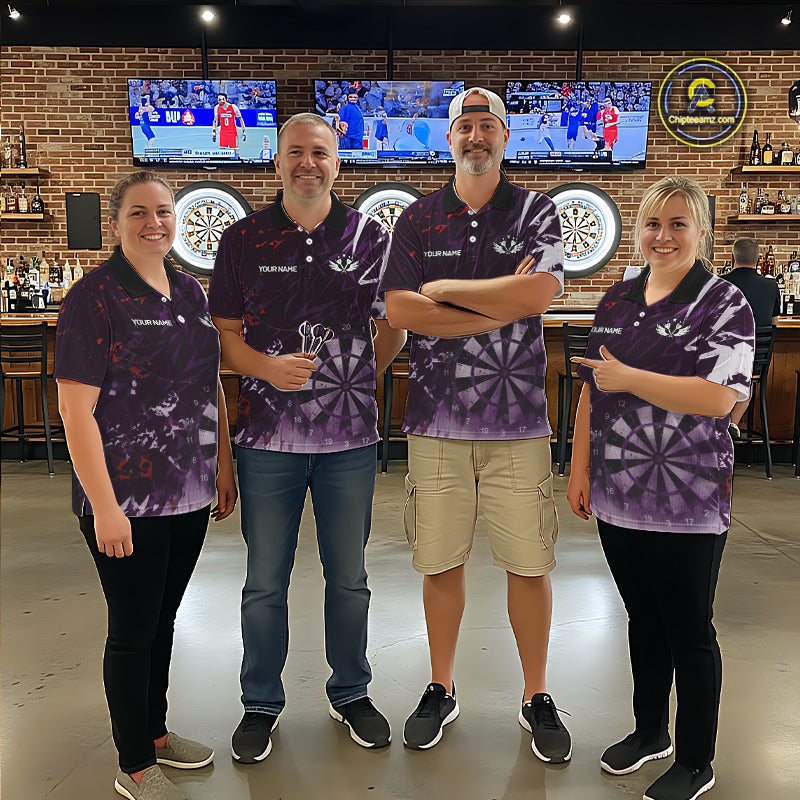 Purple Geometric Darts Shirt With Pocket Option Custom Women's Darts Jersey TDM5362