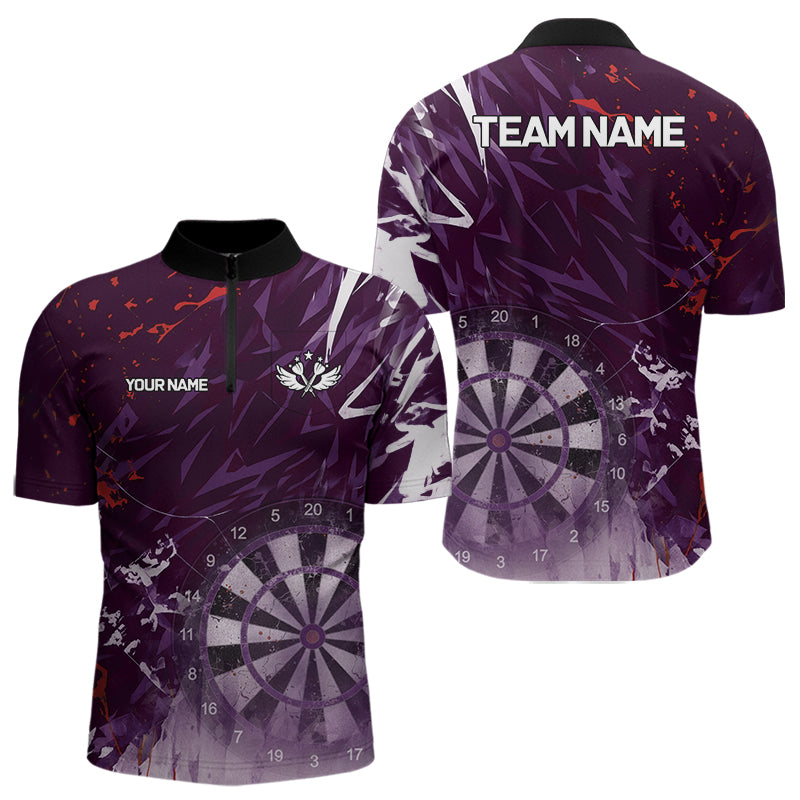 Purple Geometric Darts Shirt With Pocket Option Custom Men's Darts Jersey TDM5362