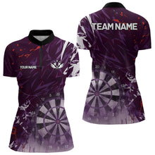 Load image into Gallery viewer, Purple Geometric Darts Shirt With Pocket Option Custom Women&#39;s Darts Jersey TDM5362