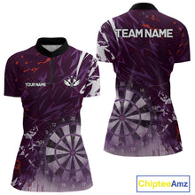 Load image into Gallery viewer, Purple Geometric Darts Shirt With Pocket Option Custom Women&#39;s Darts Jersey TDM5362