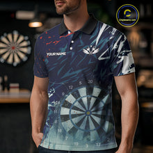 Load image into Gallery viewer, Blue Geometric Darts Shirt With Pocket Option Custom Men&#39;s Darts Jersey TDM5363