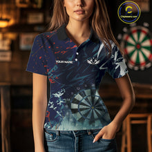 Load image into Gallery viewer, Blue Geometric Darts Shirt With Pocket Option Custom Women&#39;s Darts Jersey TDM5363
