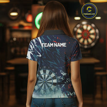 Load image into Gallery viewer, Blue Geometric Darts Shirt With Pocket Option Custom Women&#39;s Darts Jersey TDM5363