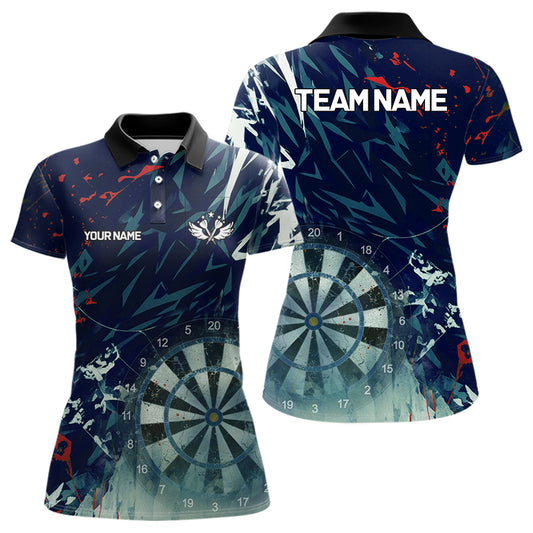 Blue Geometric Darts Shirt With Pocket Option Custom Women's Darts Jersey TDM5363