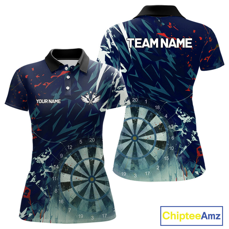 Blue Geometric Darts Shirt With Pocket Option Custom Women's Darts Jersey TDM5363