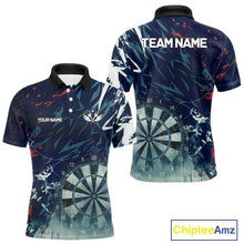 Load image into Gallery viewer, Blue Geometric Darts Shirt With Pocket Option Custom Men&#39;s Darts Jersey TDM5363