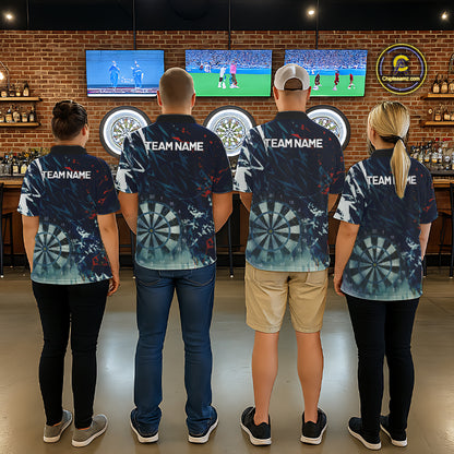 Blue Geometric Darts Shirt With Pocket Option Custom Men's Darts Jersey TDM5363