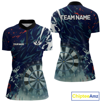 Blue Geometric Darts Shirt With Pocket Option Custom Women's Darts Jersey TDM5363
