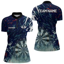 Load image into Gallery viewer, Blue Geometric Darts Shirt With Pocket Option Custom Women&#39;s Darts Jersey TDM5363