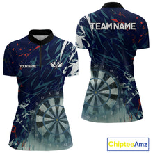 Load image into Gallery viewer, Blue Geometric Darts Shirt With Pocket Option Custom Women&#39;s Darts Jersey TDM5363