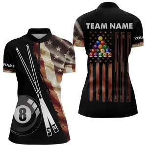 Retro Grunge American Flag 8 Ball Pool Billiard Shirt For Women Custom Patriotic Billiard Team Jersey TDM3372