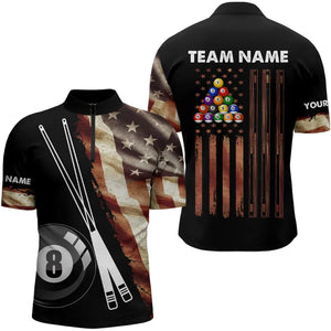 Retro Grunge American Flag 8 Ball Pool Billiard Shirt For Men Custom Patriotic Billiard Team Jersey TDM3372