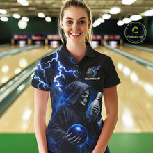 Load image into Gallery viewer, Blue Grim Reaper Bowling Shirt For Women Custom Lightning Team League Bowling Jersey Polo &amp; 1/4 Zip TDM5854