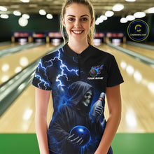 Load image into Gallery viewer, Blue Grim Reaper Bowling Shirt For Women Custom Lightning Team League Bowling Jersey Polo &amp; 1/4 Zip TDM5854