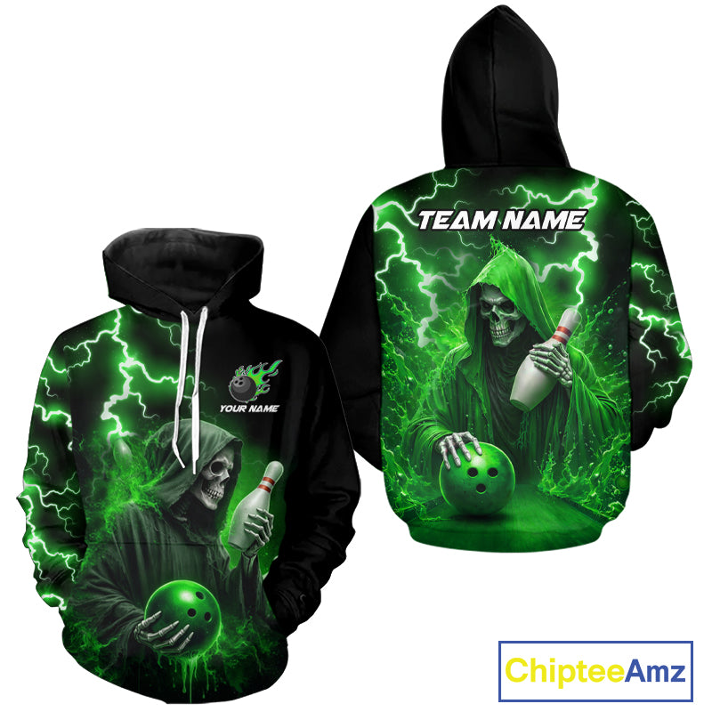 Green Grim Reaper Bowling Hoodie Shirt For Men Women Custom Lightning Team Hoodie Bowling Jersey TDM5855