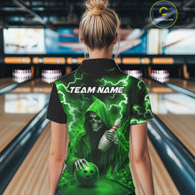 Load image into Gallery viewer, Green Grim Reaper Bowling Shirt For Women Custom Lightning Team League Bowling Jersey Polo, 1/4 Zip TDM5855