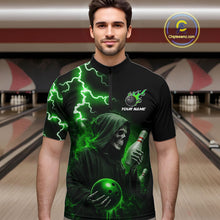 Load image into Gallery viewer, Green Grim Reaper Bowling Shirt For Men Custom Lightning Team League Bowling Jersey Polo, 1/4 Zip TDM5855