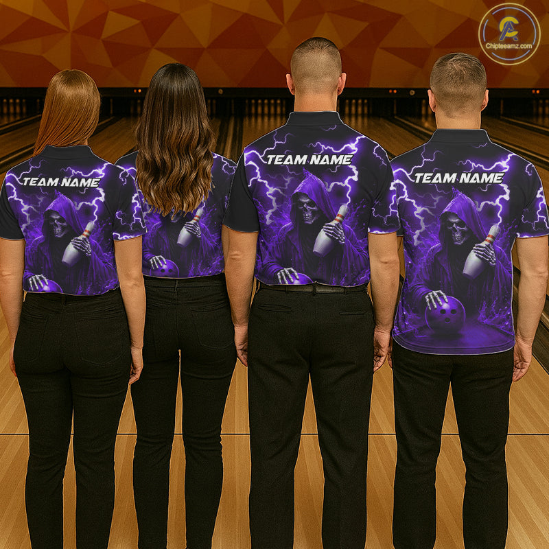 Purple Grim Reaper Bowling Shirt For Women Custom Lightning Team League Bowling Jersey Polo, 1/4 Zip TDM5856