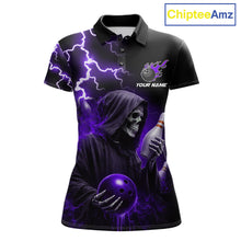 Load image into Gallery viewer, Purple Grim Reaper Bowling Shirt For Women Custom Lightning Team League Bowling Jersey Polo, 1/4 Zip TDM5856