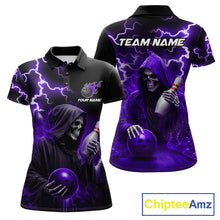 Load image into Gallery viewer, Purple Grim Reaper Bowling Shirt For Women Custom Lightning Team League Bowling Jersey Polo, 1/4 Zip TDM5856