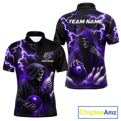 Purple Grim Reaper Bowling Shirt For Men Custom Lightning Bowling Jersey Team Polo & 1/4 Zip TDM5857