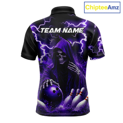 Purple Grim Reaper Bowling Shirt For Men Custom Lightning Bowling Jersey Team Polo & 1/4 Zip TDM5857