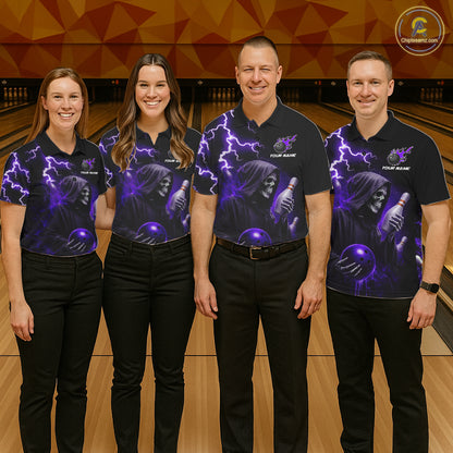 Purple Grim Reaper Bowling Shirt For Women Custom Lightning Bowling Jersey Team Polo & 1/4 Zip TDM5857