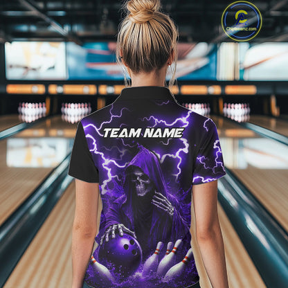 Purple Grim Reaper Bowling Shirt For Women Custom Lightning Bowling Jersey Team Polo & 1/4 Zip TDM5857