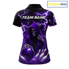 Load image into Gallery viewer, Purple Grim Reaper Bowling Shirt For Women Custom Lightning Bowling Jersey Team Polo &amp; 1/4 Zip TDM5857